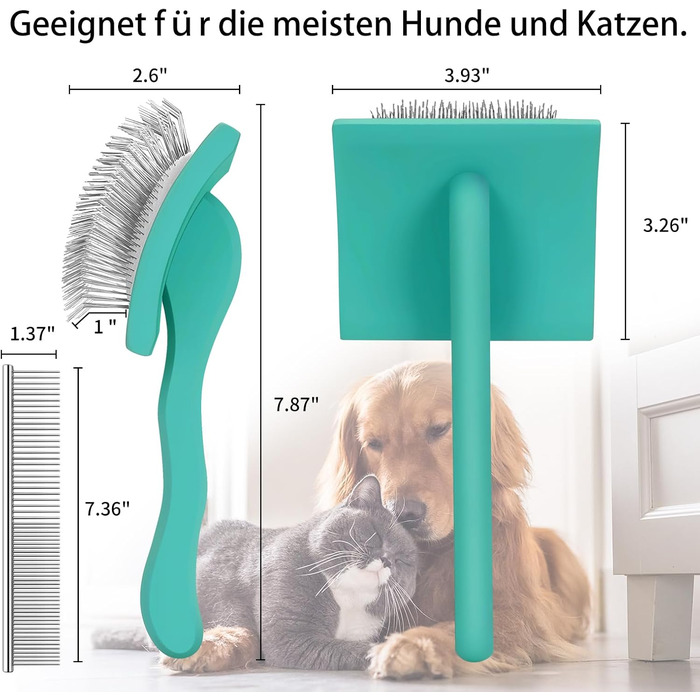 Гребінець для собак та котів Slicker з дерев'яною ручкою та довгими шпильками з нержавіючої сталі – видаляє підшерсток, ковтуни та вичісує – з гребенем для догляду – для Голден Ретрівер та Мейн-Кун – великий