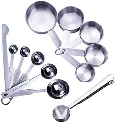 Stackable Measuring Cups Kitchen Measuring Spoon Set Stainless Steel Teaspoon Home Measuring Cups and Spoon Set (12pcs Measuring Cup)