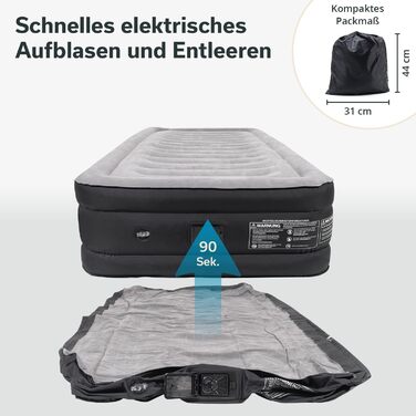 Надувна повітряна матрац Skandika Sveja | Самостійно надувний матрац з насосом USB, 204 x 151 x 43 см, 300 кг, для кемпінгу (1 особа)