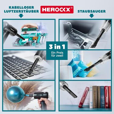 Електричний пилосос-фен HEROCKX, 3 швидкості, LED-ліхтар, акумулятор 2000mAh, зарядка Type-C, для чищення ноутбука, авто