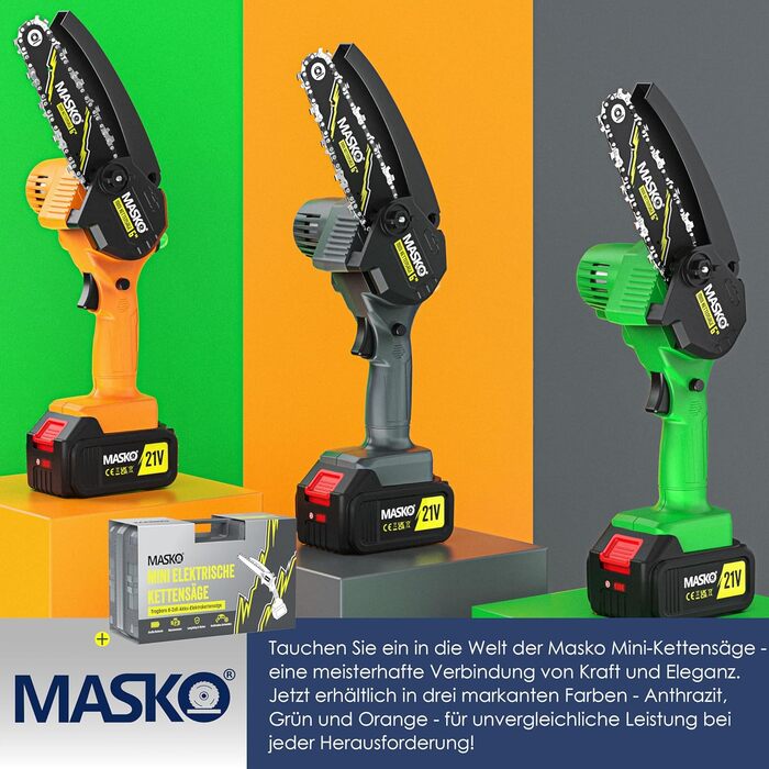MASKO® Міні акумуляторна бензопила 800W, 6 дюймів, 8000mAh | Електрична пила з автоматичною подачею оливи | Ручна бензопила для обрізки гілок та деревини | У комплекті кейс, 2x акумулятори 4000mAh та 2 запасні ланцюги 6 дюймів, чорний/антрацит