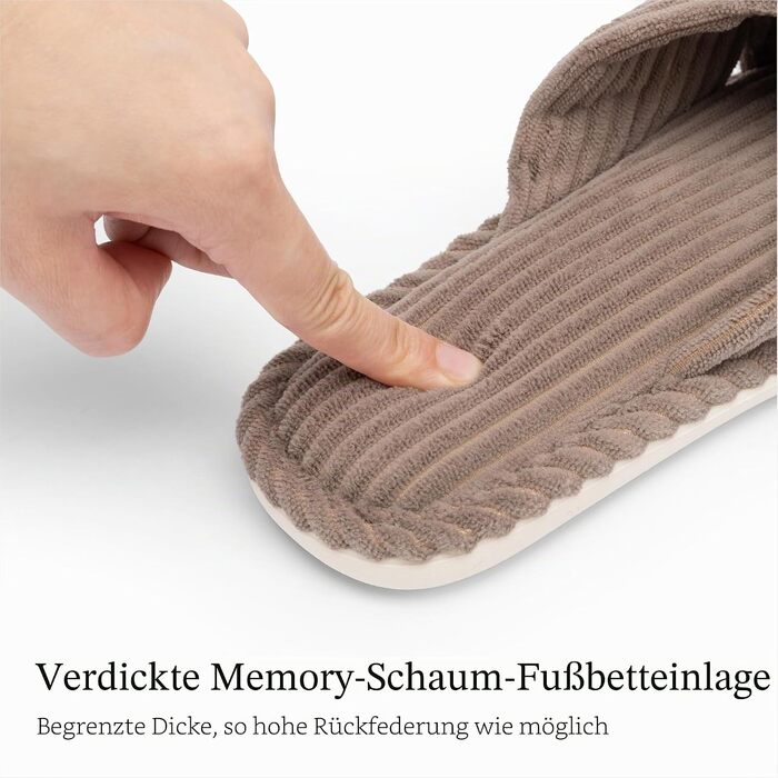 Жіночі капці Chantomoo з ефектом пам'яті (Memory Foam), відкриті пальці, вельветові домашні тапочки для ванної та спальні, протиковзкі, коричневі, розмір 39/40 EU