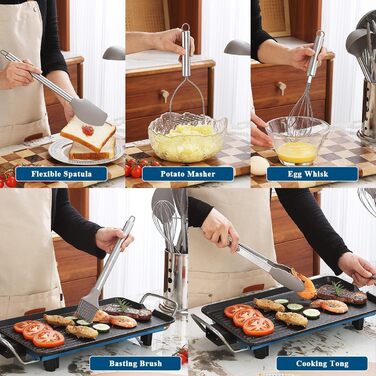 Kitchen Utensil Set, Kyraton 38-Piece Non-Stick Silicone Cooking Utensils Set, Spoon Spatula Set with Sturdy Stainless Steel Utensil Holder, Dishwasher Safe