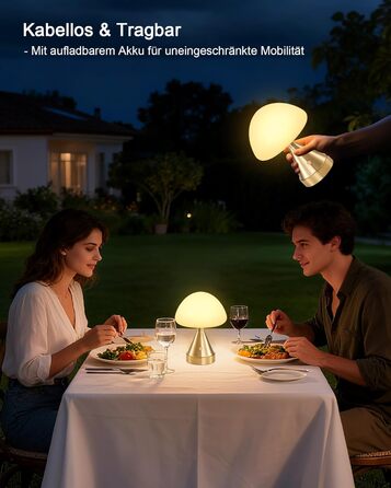 Бездротова настільна лампа-грибок, акумуляторна, з сенсорним регулюванням яскравості, мініатюрна золота атмосфера для спальні, їдальні, патіо, ванної кімнати