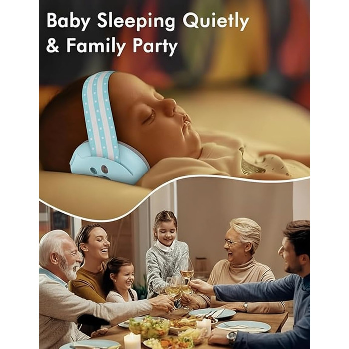 Навушники для захисту від шуму для малюків 0-36 місяців, блакитні. Регульоване антиковзне наголов'я, ідеально підходять для сну, подорожей та повсякденного використання.
