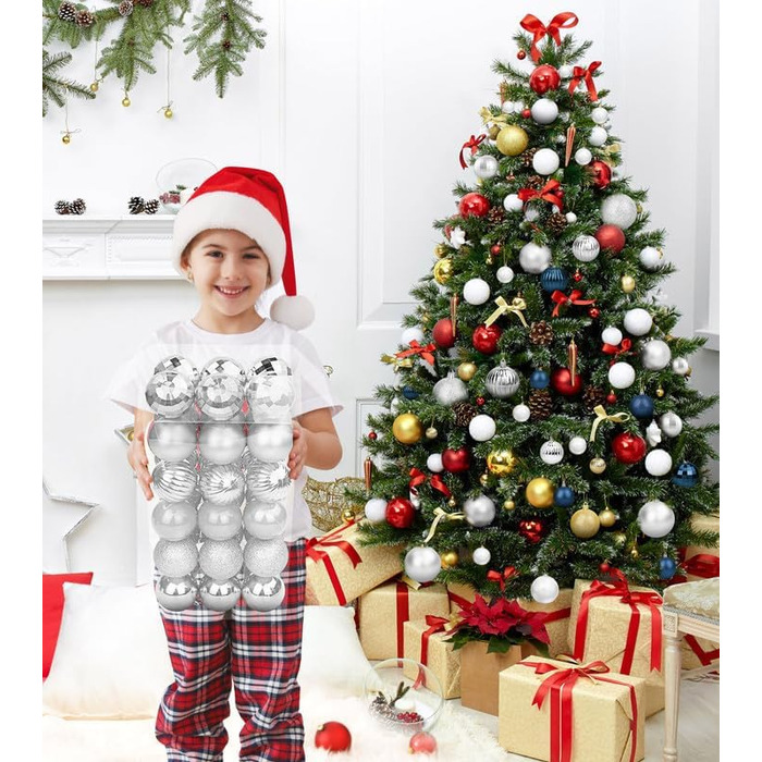 Новорічні кулі BLAZOR, 36 шт, 4 см, пластикові, червоні, золоті, срібні, для прикраси ялинки