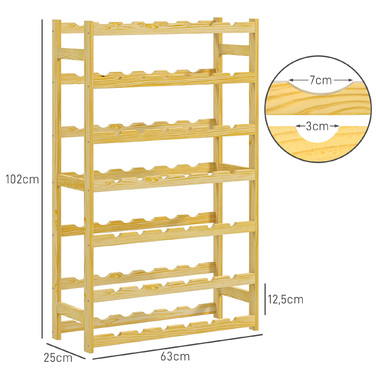 HOMCOM Wine Rack 63 x 25 x 102 cm for 42 Bottles with 7 Shelves, Freestanding Rack and Tip-Over Protection in Natural Wood Finish