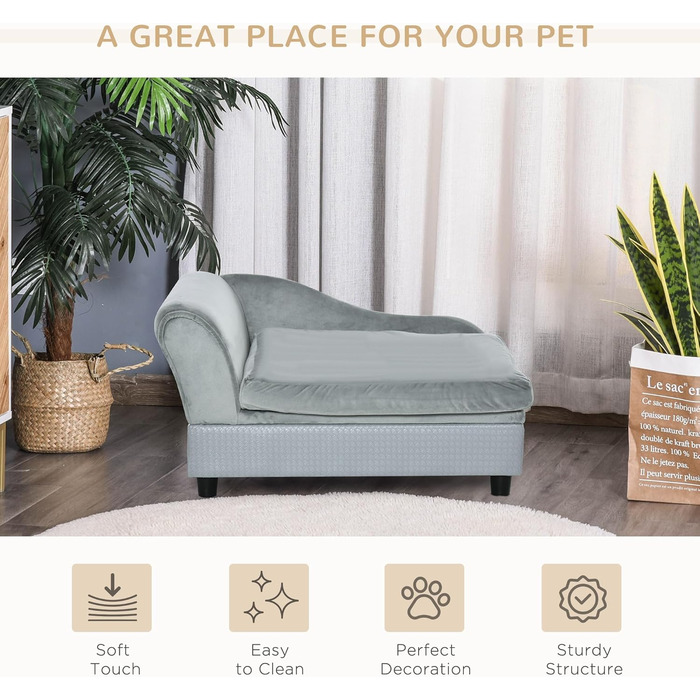PawHut Крісло-диван для собак та котів з місцем для зберігання, сірого кольору, 76 x 45 x 43 см