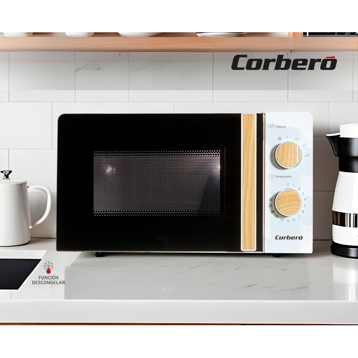 Мікрохвильова піч Corberó CMICG270WOODN, 20 л, 700 Вт, з функцією розморожування та підігріву, білий колір