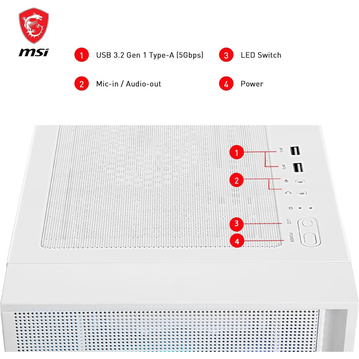 Корпус ПК MSI MAG Forge 320R Airflow White - Mid-Tower, ATX, підтримка RTX 40 GPU, ARGB вентилятори, магнітні фільтри, загартоване скло