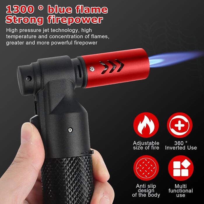 Заправний газовий запальник Jet, регульований, вітростійкий, кухонний пальник, подарунок для чоловіків, гриль, кемпінг, кухня (бутан-газ не входить) (Червоний)