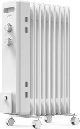 Електричний масляний радіатор VonHaus 2000W з 9 ребрами, 3 режими, термостат, 4 колеса, 1.5м кабель (білий)