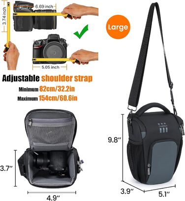 Чохол для цифрової камери Cwatcun, сумісний з Canon/Nikon, з швидким доступом, легкий, чорний (L)