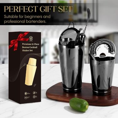 Набір шейкерів для коктейлів YXT&BEYOND Premium, 12 шт., нержавіюча сталь 304, чорний, для дому та барів, з подарунковою коробкою