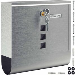 Поштовий ящик Monzana Kreuzschloss з мідним циліндром, поворотна кришка, 31x10x34 см, вікно, табличка для імені, відділ для газет, сталь, 2 ключі, чорно-срібний