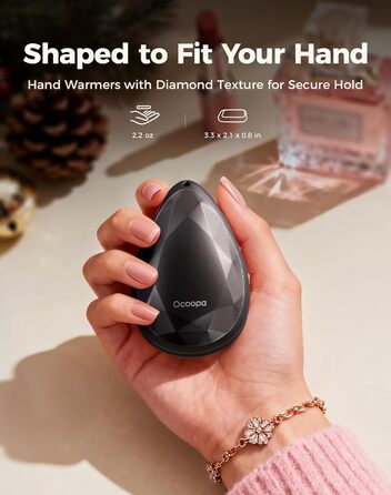 Електричні грілки для рук OCOOPA 2 шт., стильні, у формі діаманта з магнітом, акумуляторні, багаторазові, для жінок, подарунок на Різдво, для синдрому Рейно, піших прогулянок, кемпінгу, UT4 Rare (чорний)