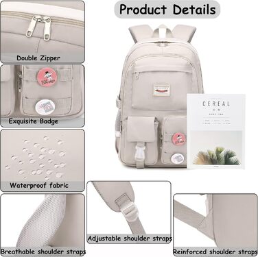 Makukke Rucksack Women's - School Backpack Girls Teenagers, Cute Anime Bookbag Women Casual Daypack Anti-Theft Backpacks for University Travel Leisure Work (Gray)