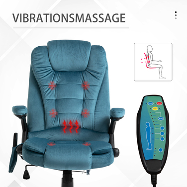 Vinsetto Office Chair with Massage and Heating Function, Adjustable Gaming Chair up to 120kg, 68x72x110-120cm, Blue
