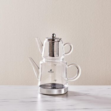 Karaca Dora Glass Teapot, 450 ml Teapot, 180 ml Kettle, suitable for gas and electric cooktops, Turkish teapot (çaydanlık), and teapot set, Teapot (not induction), Glass