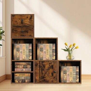 FUSUNBAO Magic DIY Cube Storage Organizer, Stackable Cubes for Home, Books, Clothes, Toys, Modular Storage System, Closet Organizer, Bookshelf, Closet (Pure White (Brown with Antique Finish, 2. General Cube)