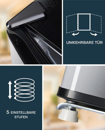 Upstreman 46L Mini Fridge with Freezer Compartment, Temperature Control, Energy Efficient, Quiet, 1-Door Beverage Refrigerator, Stainless Steel - FR17