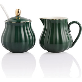 Jade Royal Ceramic Sugar and Creamer Set - 3 Piece Coffee Service & Gift Set