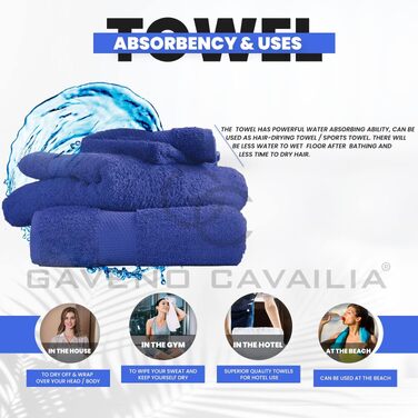 Набір рушників для ванної GC GAVENO CAVAILIA з єгипетської бавовни, 4 шт, 50x85 см, королівський синій, готельна якість (700 г/м²)
