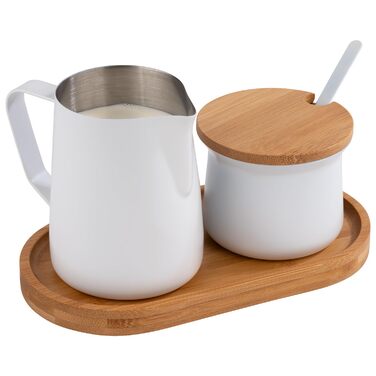 APS 631 Milk and Sugar Set, 5-piece set, Bamboo, Stainless Steel, non-stick coated, white