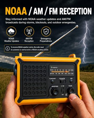 Радіо на сонячній батареї та ручному приводі Notfall - велика сонячна панель, AM/FM/NOAA, ліхтарик, лампа для читання, SOS-сигнал, портативне радіо для виживання (кемпінг, урагани, шторм, відключення електроенергії)