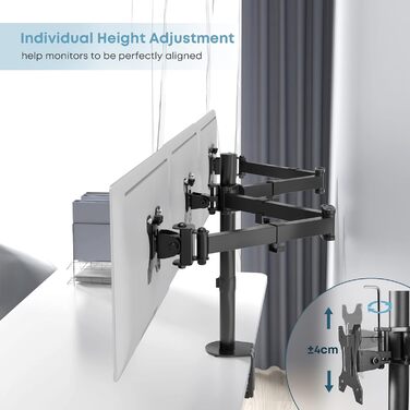 Тримач для монітора PUTORSEN на стіл для 13'-27' LCD/LED моніторів, 7 кг/монітор, регульований (180° нахил, 360° поворот, регулювання висоти), білий (чорний, білий)