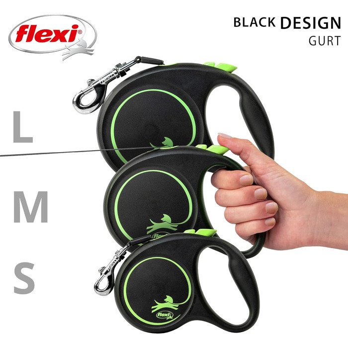 Flexi Roll-Leine для собак до 25 кг, 5 м, чорний/зелений