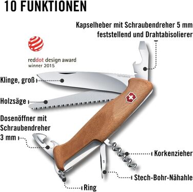 Мультитул Victorinox Ranger 55 - Швейцарський ніж, 10 функцій, з фіксатором леза та викруткою