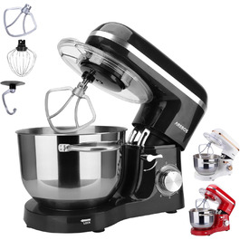 Arebos 1500W Stand Mixer with 6L Stainless Steel Bowl | Black | Includes Dough Hook, Whisk, Beater | Splash Guard | 6 Speed | Kitchen Mixer | Dough Machine