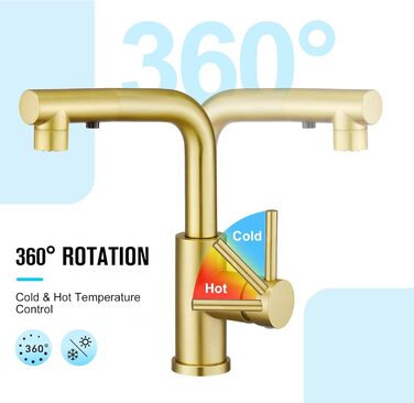 Кран кухонний CREA з 3 функціями: душ, висувний вилив, поворот 360°, матове золото (щітковане)