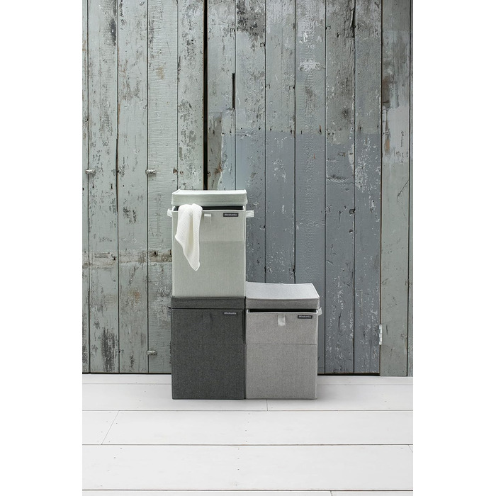 Brabantia Stackable Laundry Box 35L - Front and Top Opening - Large Volume - Lightweight and Sturdy Handles - Pepper Black