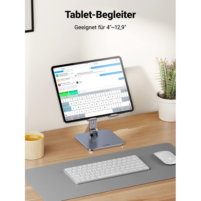 Алюмінієва підставка для планшета UGREEN, регульований тримач для iPad Pro Air Mini, Samsung Galaxy Tab, Redmi Pad, Huawei MatePad та iPhone 16/15 Pro, до 12.9 дюймів (Anthrazit)