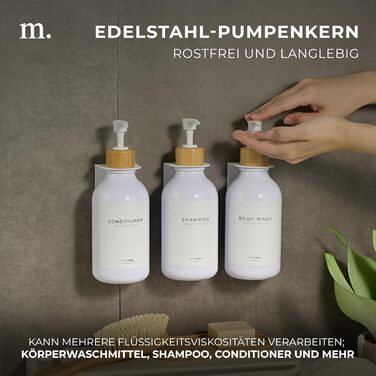 Шампунь MaisoNovo: Набір з 3 флаконів для душу та мила (500 мл) з чорним насосом та білим бамбуком