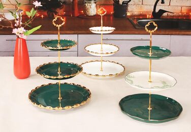 Керамічна підставка для капкейків YA JU на 3 яруси, 3-ярусна вежа для випічки, підставка для десертів, цукерок, фруктів, Candy Bar, вечірки, декор, найкращий подарунок (Зелена)