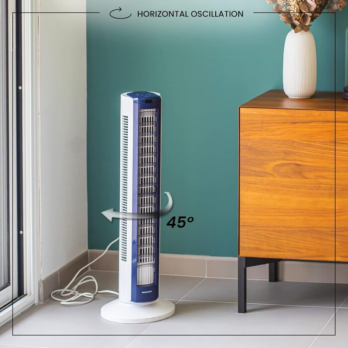 Турбо вентилятор Woozoo TWF-C82T - білий: потужний, портативний, з радіусом дії 10м, осциляція, нахил, пульт, таймер, для вітальні