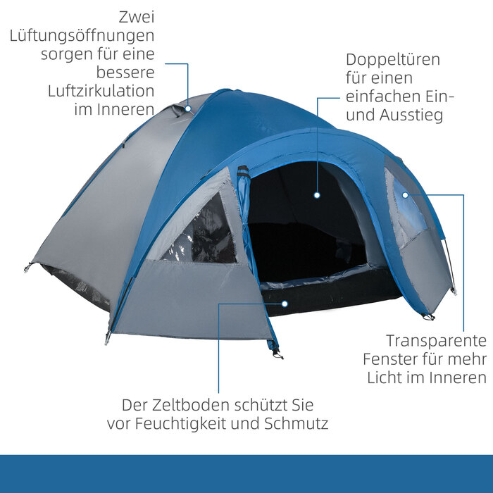 Outsunny Double-Walled Tent Dome Tent Outdoor Igloo for 4 People, 4 Seasons, Waterproof, with Mosquito Net, Carry Bag | Aosom