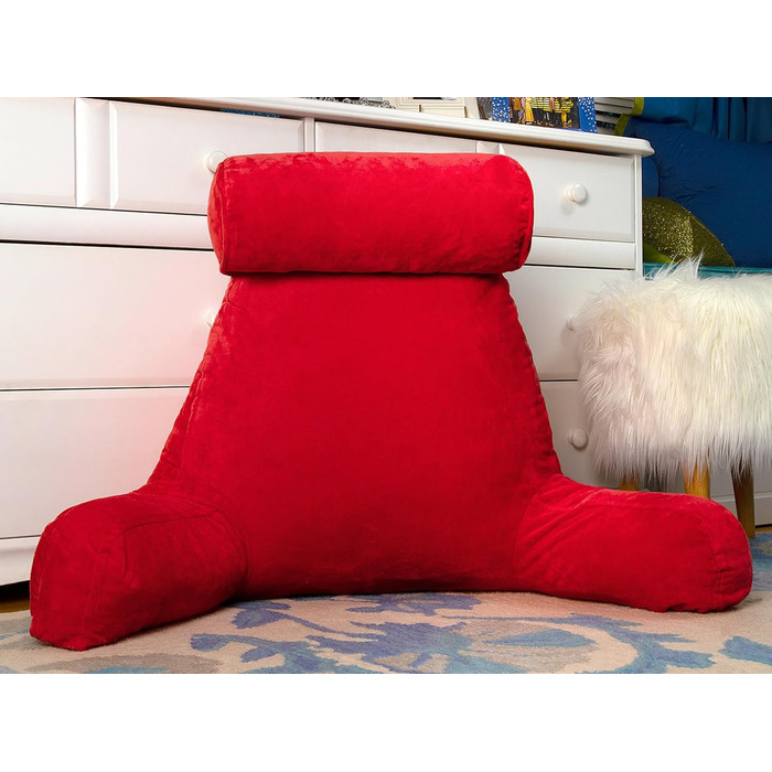 Подушка для чоловіків з підлокітниками - велика, для читання та відпочинку в ліжку. З преміум-піною з пам'яті, знімний валик для шиї на банджі. Червоний колір | Оригінальна версія