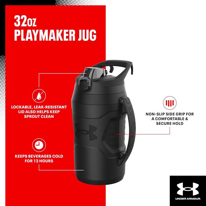 Пляшка спортивна термос Under Armour з ручкою та гачком, ізольована, герметична для бейсболу, футболу та інших видів спорту, 907.2 г, рожево-чорна (Penta Pink/Black)
