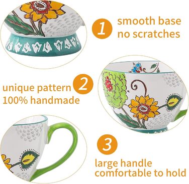 superyes Large Coffee Cup Set, 4 Pieces, Coffee Cup Set for Tea, Milk, Latte, Cappuccino, Cereal, Hot Chocolate, Soup, Gift for Friend, Family (Red-Yellow-Green, 425 ml x 4 Pieces)