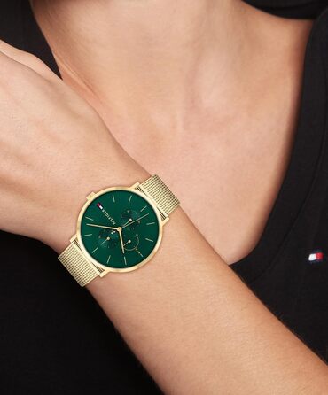 Годинник Tommy Hilfiger для жінок: кварцовий, з трьома додатковими циферблатами, водостійкий (3ATM), з ремінком з шкіри або нержавіючої сталі (з плетеним або з ланцюжком), зелений