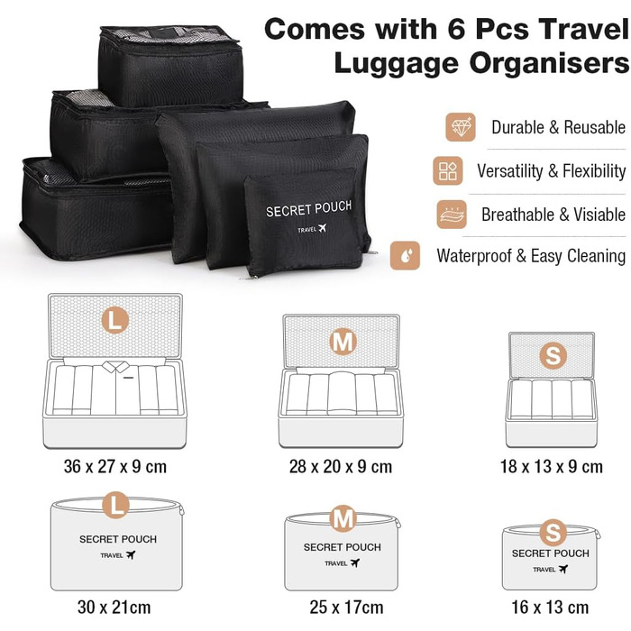 Сумка-мішок для одягу 2 в 1 для жінок, велика складана дорожня сумка Weekender з 6 органайзерами для одягу та відділенням для взуття, спортивна сумка для подорожей, ручна поклажа, чорна (3.grün, 50L)