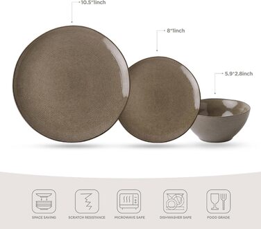 Набір посуду Tempus Serie для 6 осіб, 18 предметів, керамічний, темний оливковий, безпечний у мікрохвильовій печі та посудомийній машині