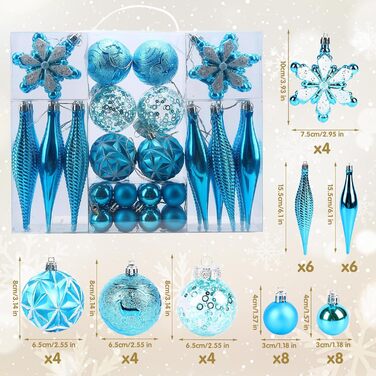 40 шт. прикрас на ялинку: сині кулі, міцні, для новорічного декору
