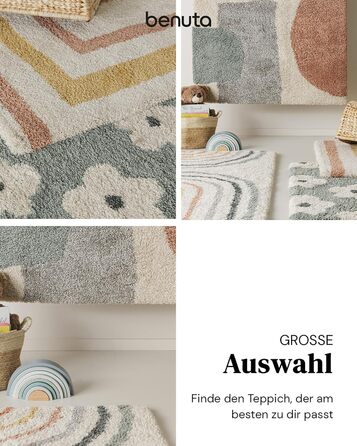 benuta Listening Kids Rug Gobi - Acrylic Fiber - Rectangular & in Style: Geometric, Hygge & Cozy, Scandi Living - Easy to Care For for Living Room Bedroom, Multicolor, 120x170 cm 120 x 170 cm (Rectangular) Multicolor