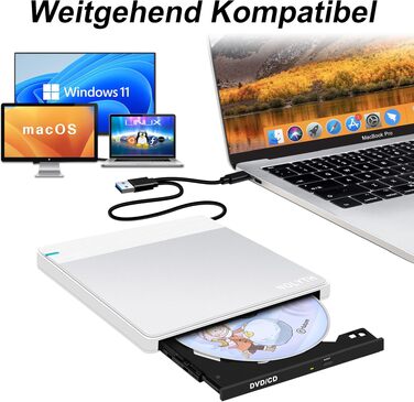 Зовнішній DVD-накопичувач для ноутбука Ultra Slim: портативний CD/DVD привід USB з картридером SD/TF для Mac, MacBook, Windows