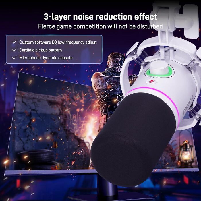 Мікрофон MAONO PD200XS XLR/USB з підсвічуванням RGB, комплект з кріпленням, програмним забезпеченням та регулятором гучності для запису, стрімінгу, геймінгу та Mac/PC